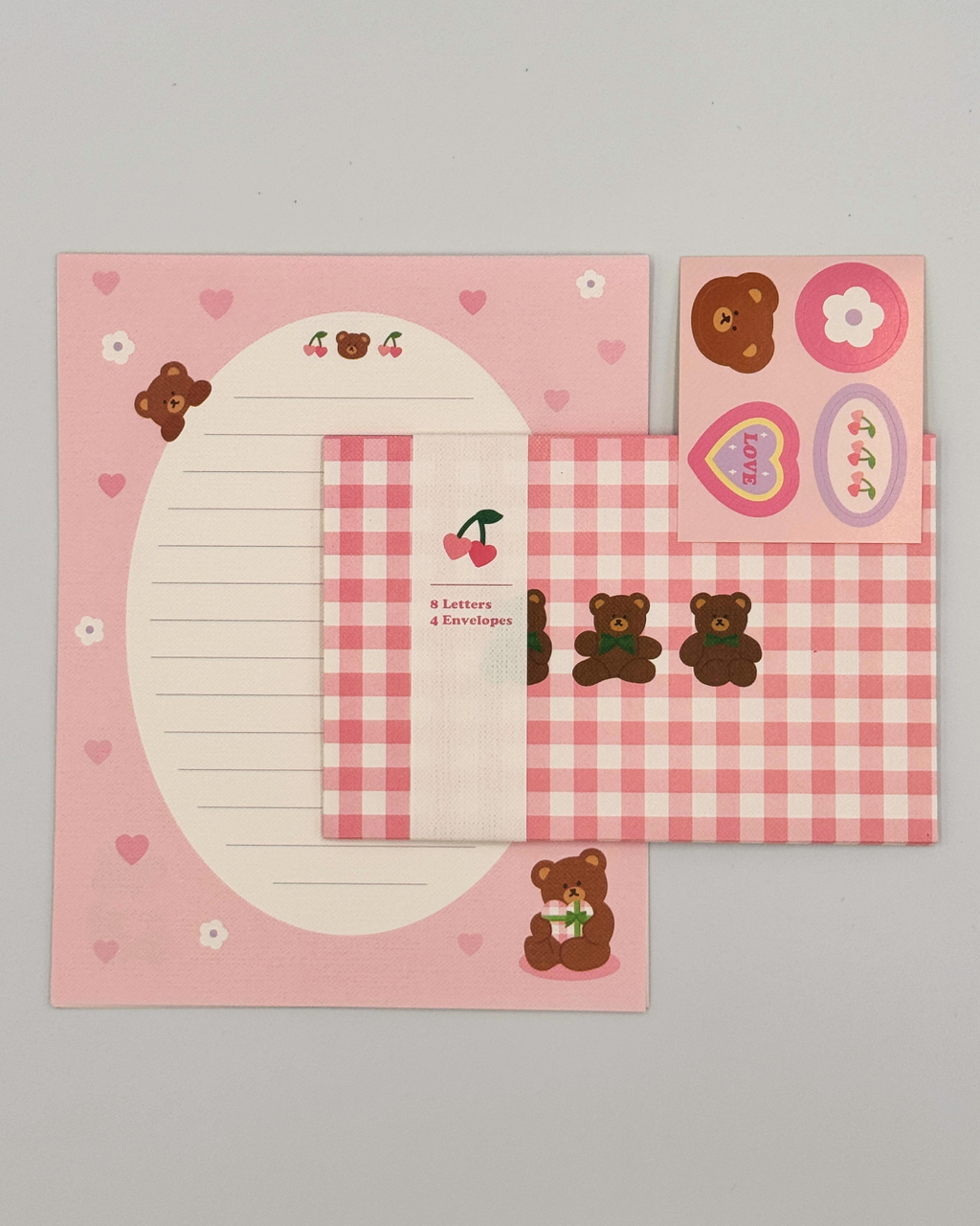 Pink Gingham Picnic Teddy Bear Letter Set