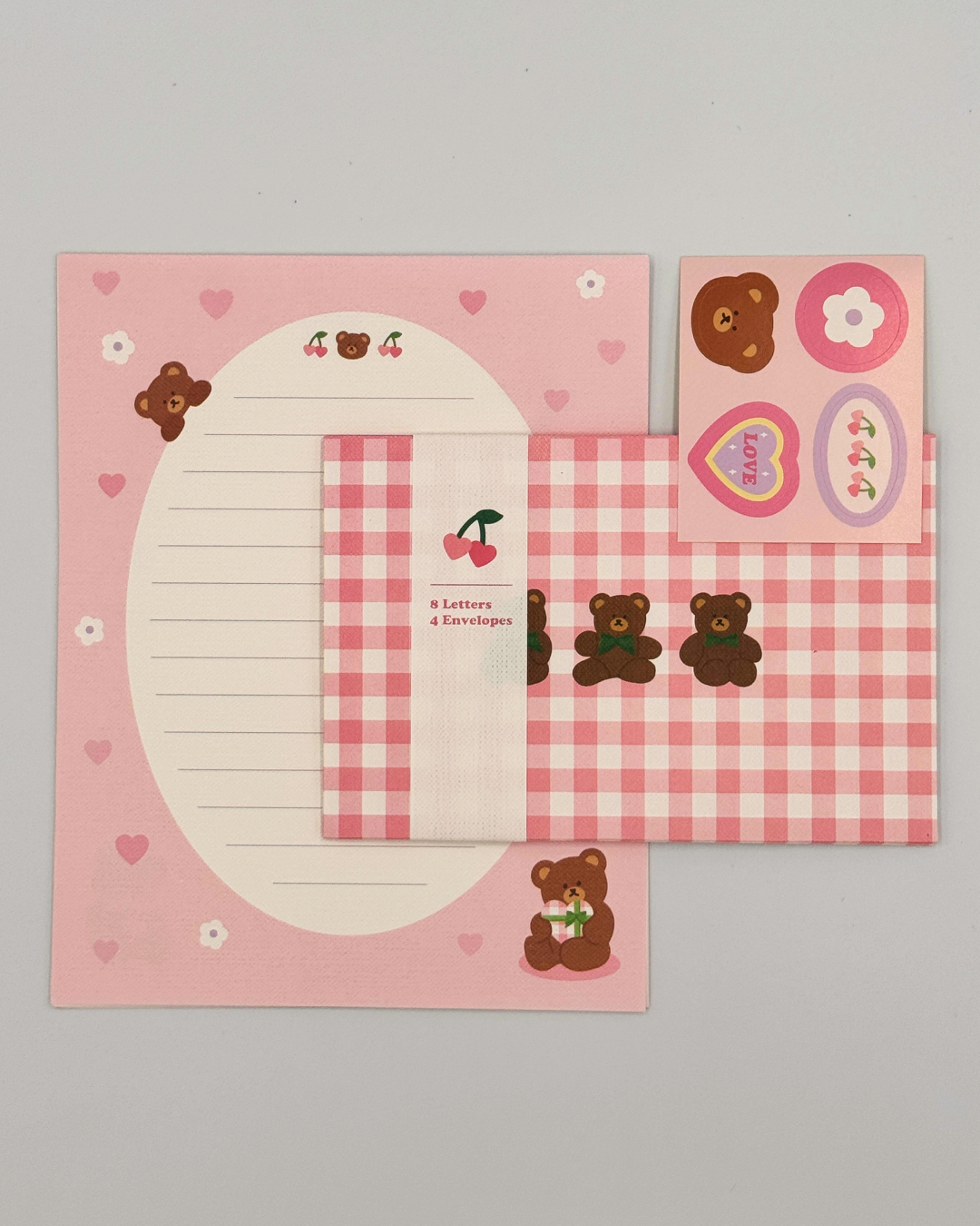 Pink Gingham Picnic Teddy Bear Letter Set