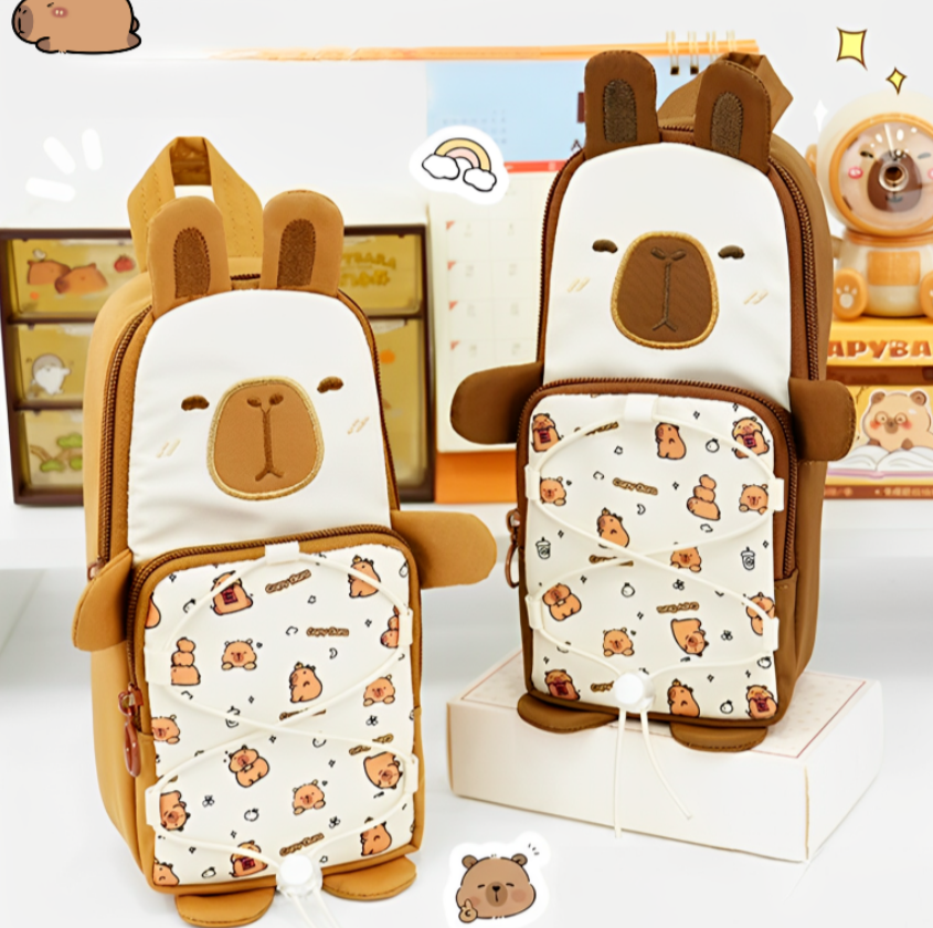 KeepTill Capybara Stand-type Pencil Case with Handle Fabric Pen Pouch