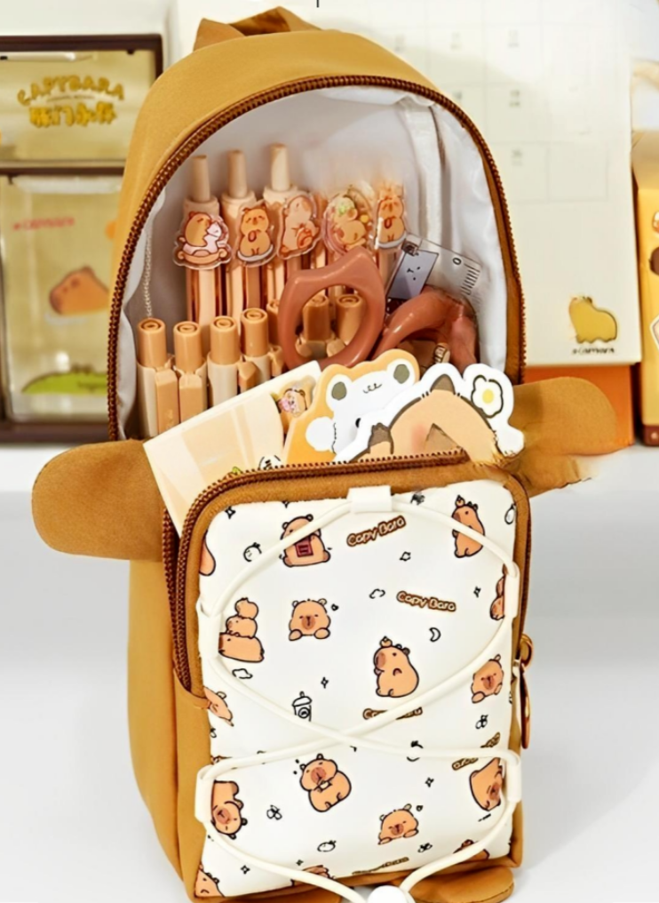 KeepTill Capybara Stand-type Pencil Case with Handle Fabric Pen Pouch