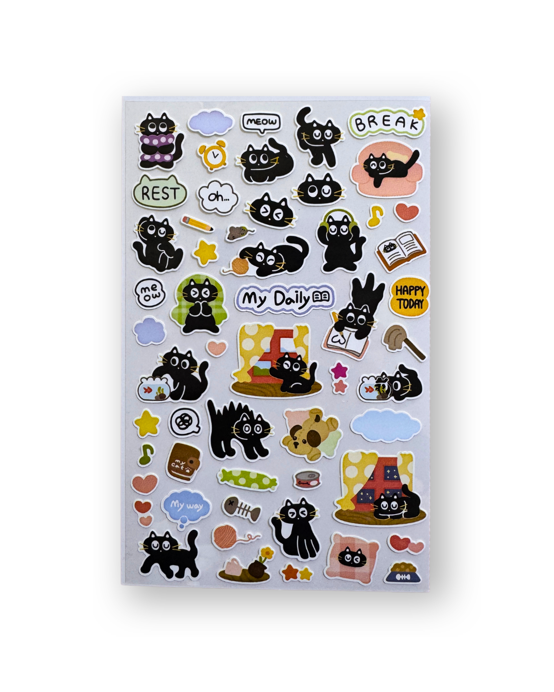 Cute Black Cat Daily Life Sticker Sheet | Kawaii Korean Stationery | Planner Deco