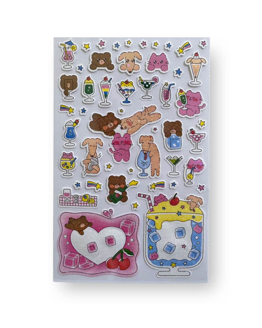 Cute Retro Cocktails & Drinks Sticker Sheet | Kawaii Korean Stationery | Party Journal Deco