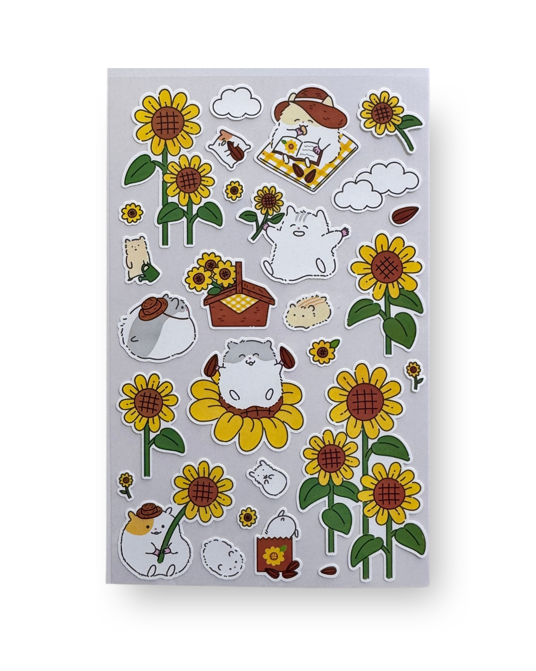 Cute Sunflower & Hamster Sticker Sheet | Kawaii Korean Stationery | Summer Journal Deco