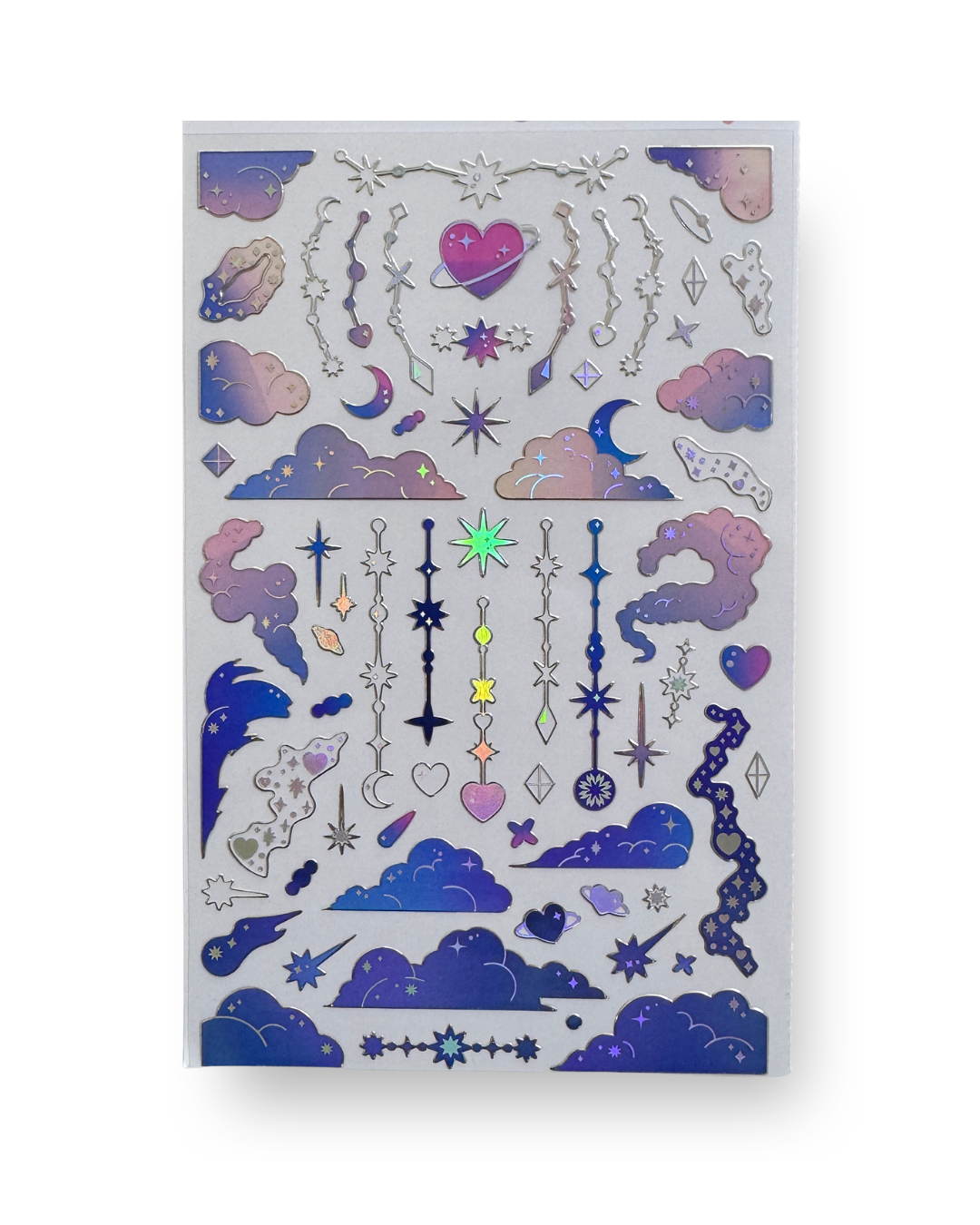 Holographic Celestial Clouds & Stars Sticker Sheet | Kawaii Korean Stationery | Polco Deco