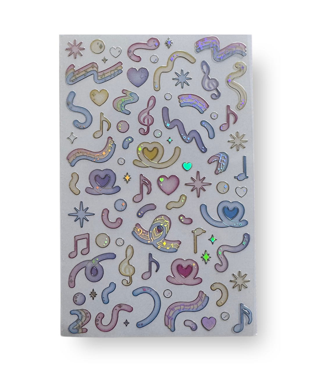 Holographic Pastel Music Notes & Ribbons Sticker Sheet | Kawaii Korean Stationery | Polco Deco