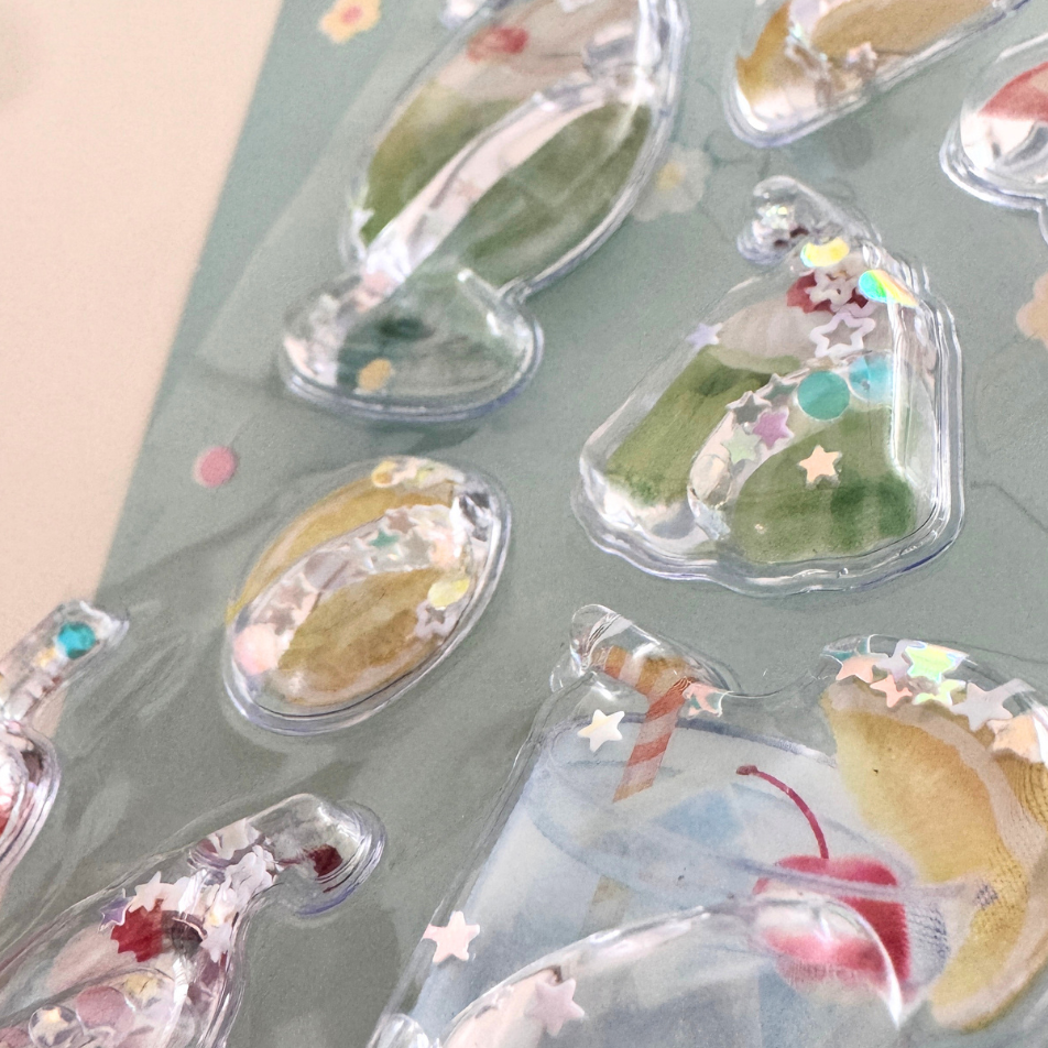 Retro Cafe Sweets & Sips 3D Aqua Shaker Stickers
