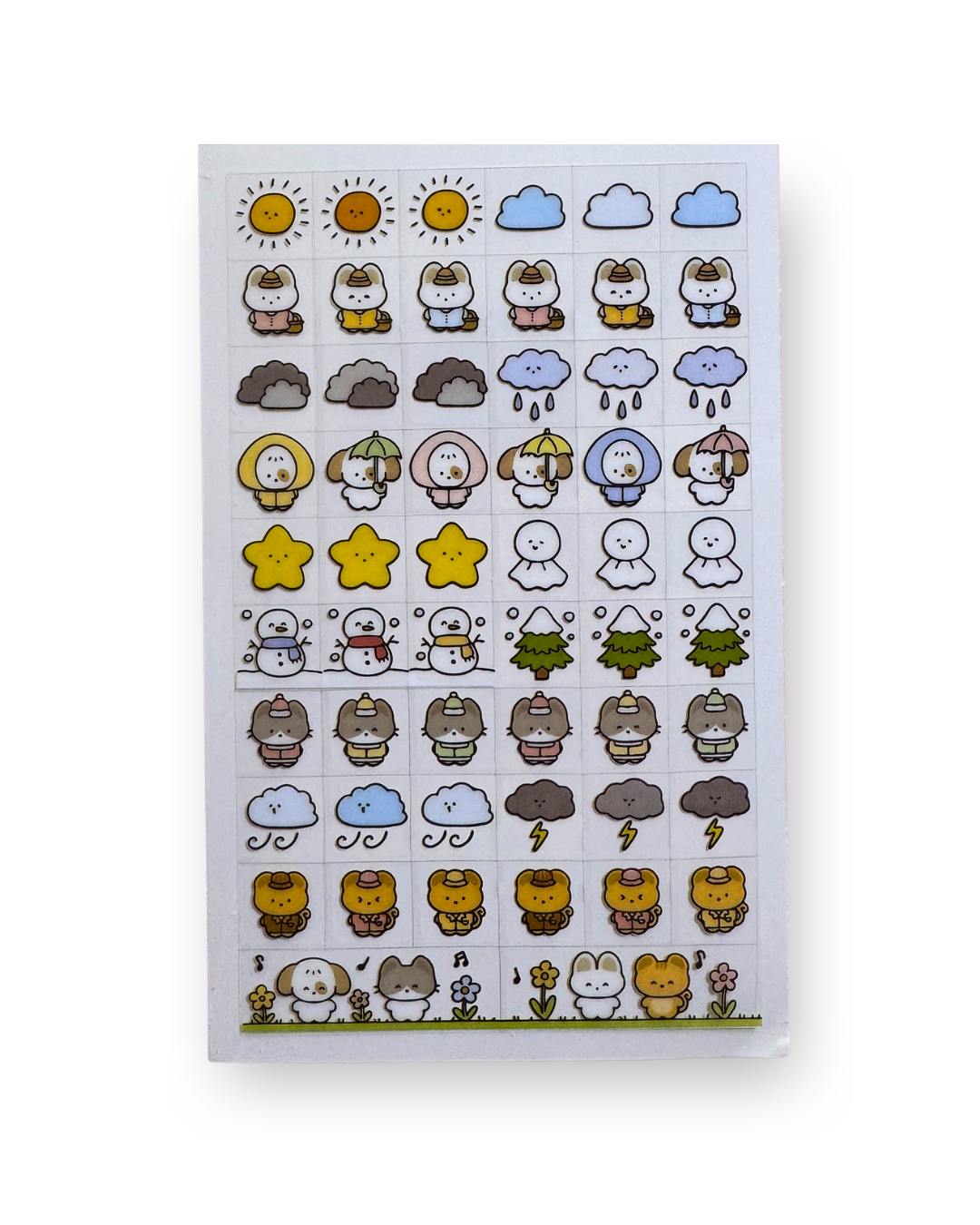 Cute Weather & Seasons Animals Sticker Sheet | Kawaii Korean Stationery | Planner Deco