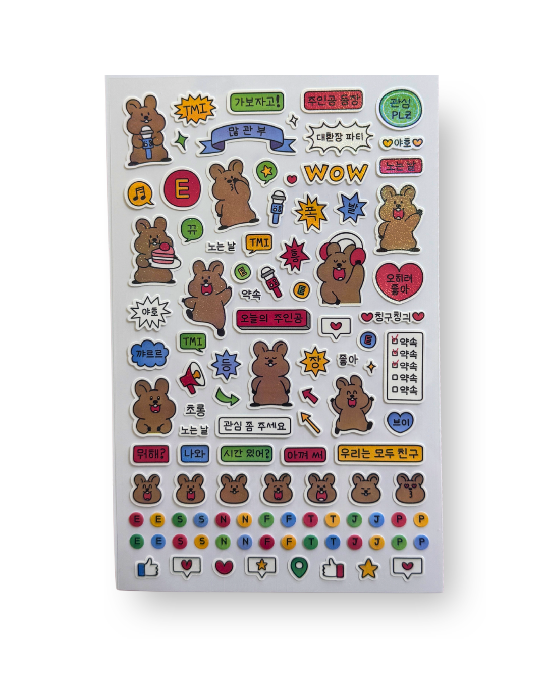 Cute Quokka Hangul & MBTI Sticker Sheet | Kawaii Korean Stationery | Planner Deco