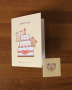 Happy Birthday Card & Envelope Bushi-shi Bear Set of 2