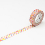 A roll of washi tape with a pastel multicolor chevron pattern, partially unrolled on a clean white background. The brand name 'mt' is visible on the inner cardboard core.
