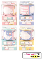Four rolls of Miffy branded memo paper washi tape in pastel colors, each packaged in a clear plastic box with a printed front panel. The designs feature pink, blue, yellow, and mint backgrounds with cute cartoon illustrations.