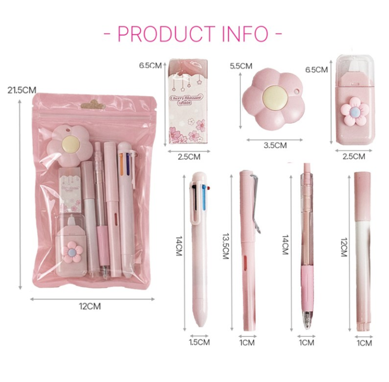 Pink Blossom Stationery Set of 7 Items