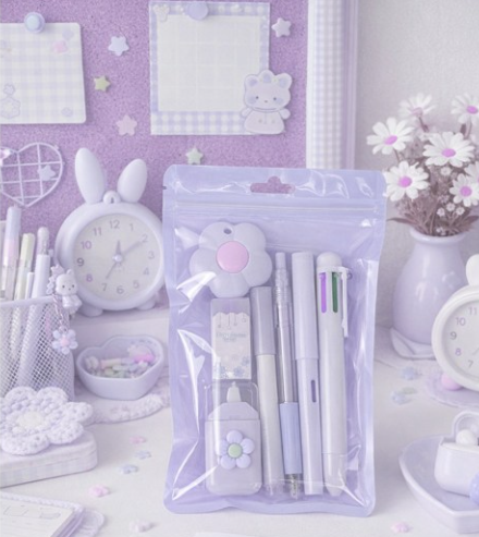 Lavender Purple Stationery Set of 7 Items
