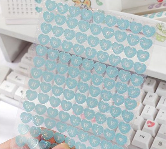 Heart Glitter Hologram Alphabet Journal Sticker Set | 6 Pieces