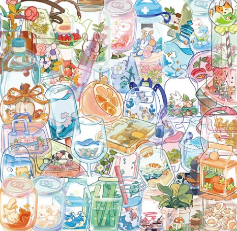 50-Piece Whimsical Miniature Worlds PET Sticker Set