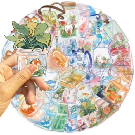 50-Piece Whimsical Miniature Worlds PET Sticker Set