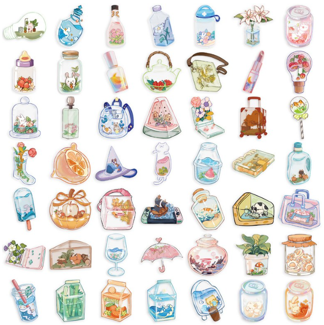 50-Piece Whimsical Miniature Worlds PET Sticker Set