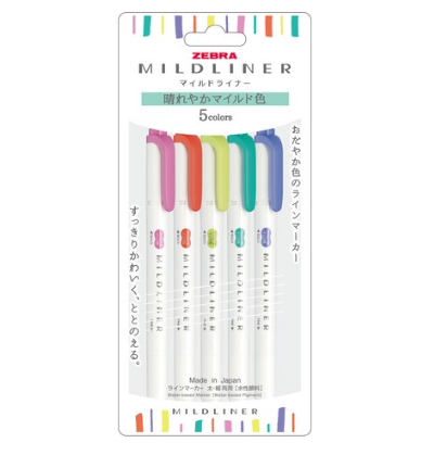 Zebra Mildliner Set of 5 - Florescent Colors